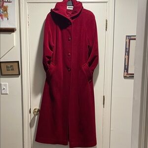 Kristen Blake Bric Red Plush A Line Hooded Cape Coat